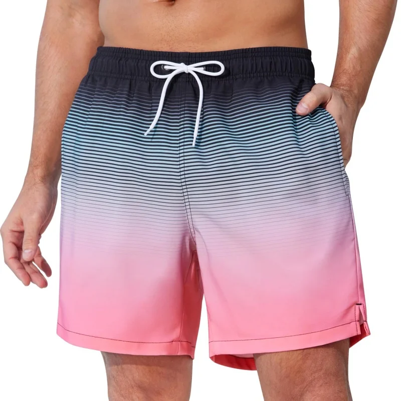 Trunks Board Surf - Celana Renang Pria Bergaris Ombre Trendy,