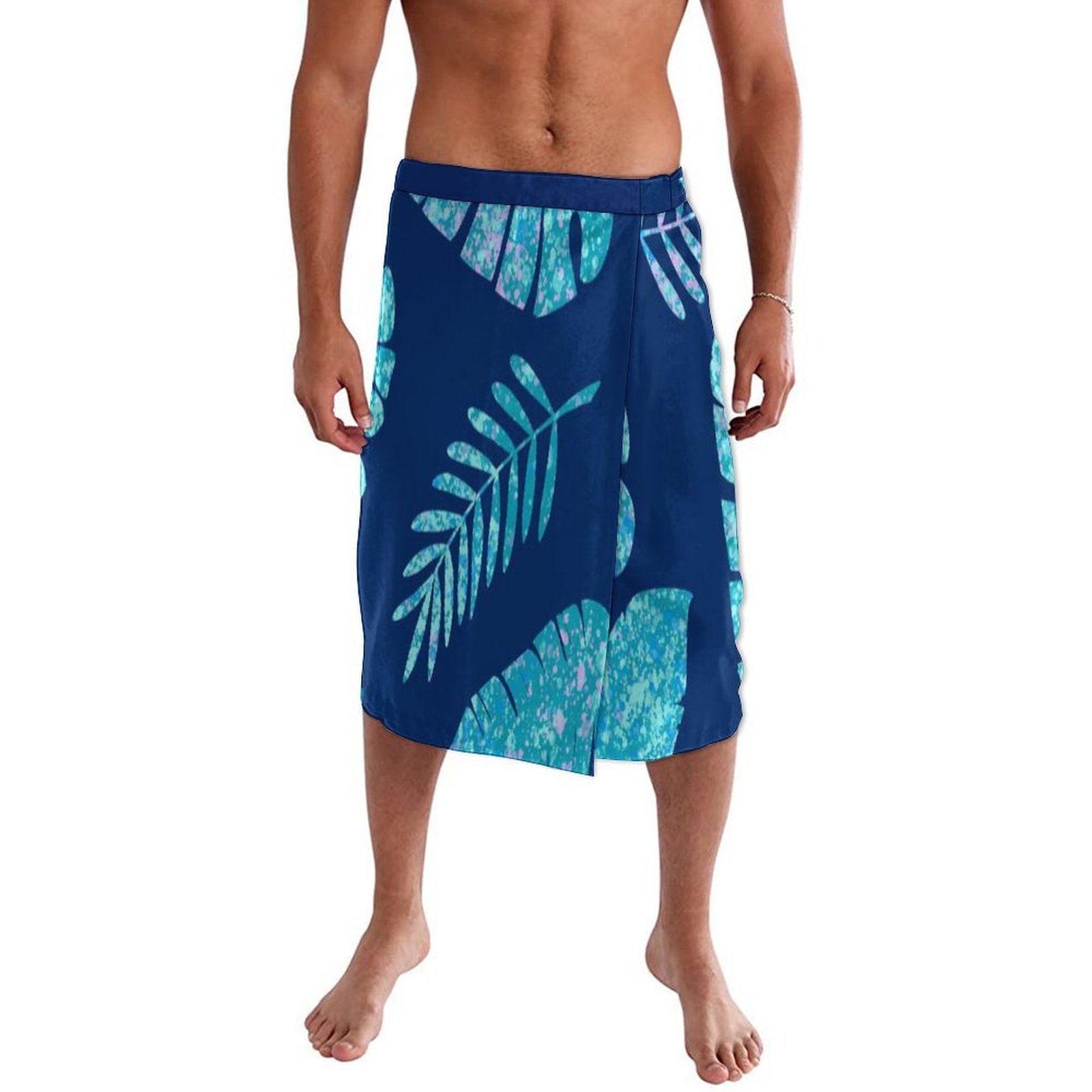 Sarong Men Wrap - Gaun Pantai Polinesia Bermotif Bunga Biru