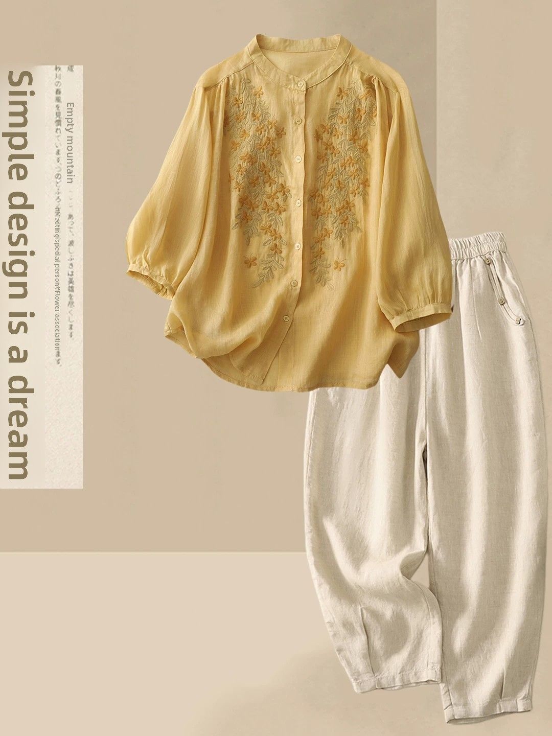 Setelan Kasual Musim Panas Kat - Linen Shirt Breathable ulasan dan harga