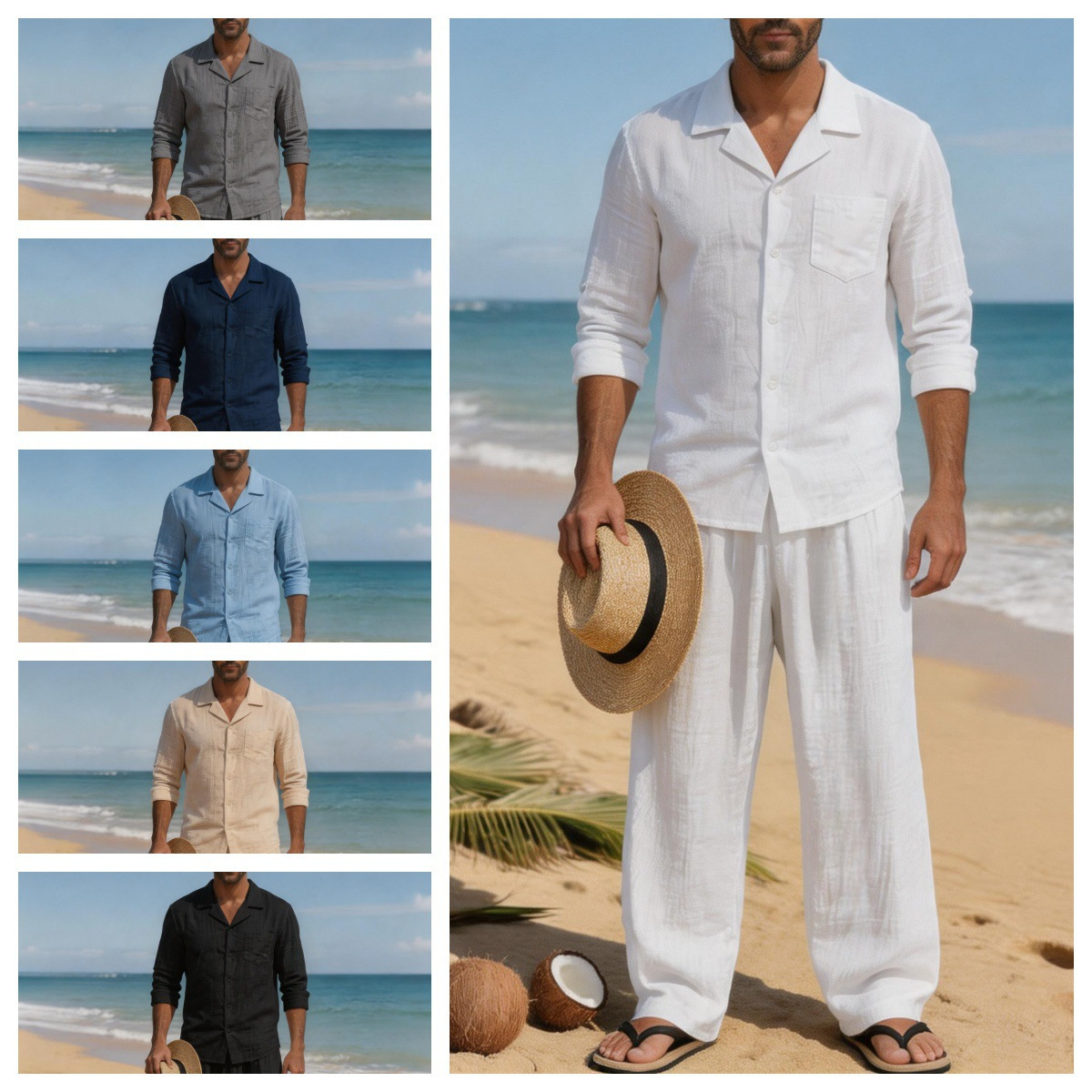 Setelan Pantai Pria Kasual Lon - Linen Shirt Breathable ulasan dan harga